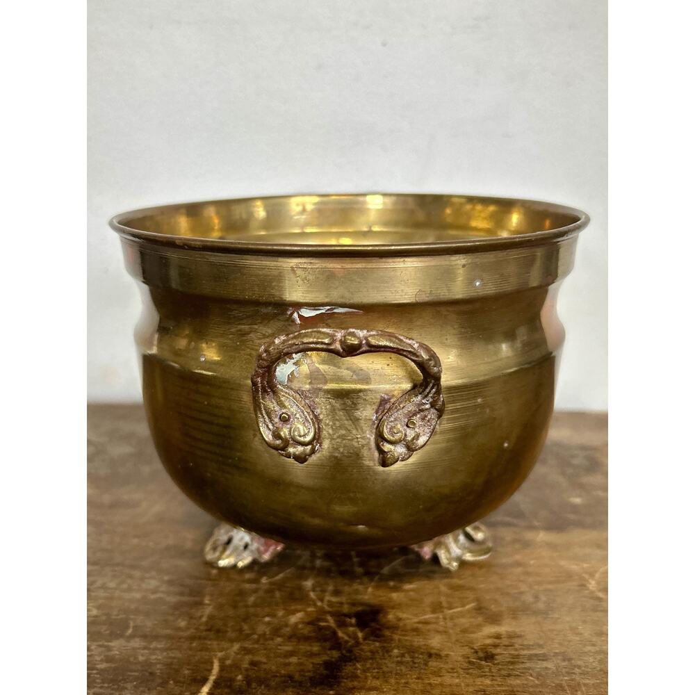 Vintage Small Footed Brass Planter | Jardinier Vase Boho Decor - Picture 3 of 8